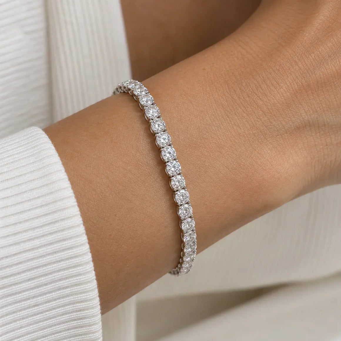 Platinum 4mm Lab Grown Diamond Tennis Bracelet 16.5 cm