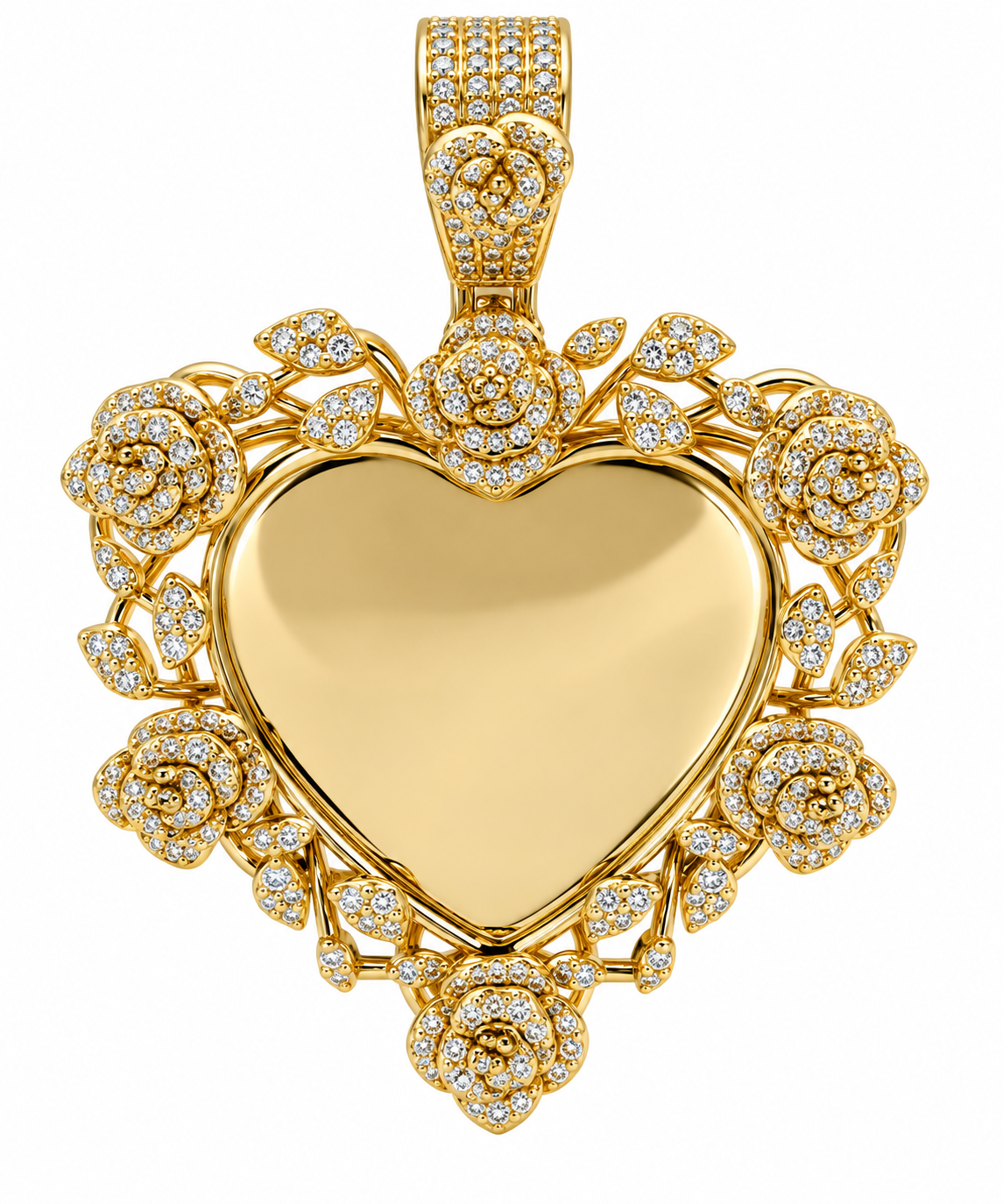 Moissanite Rose Floral Heart Picture Pendant Sterling Silver