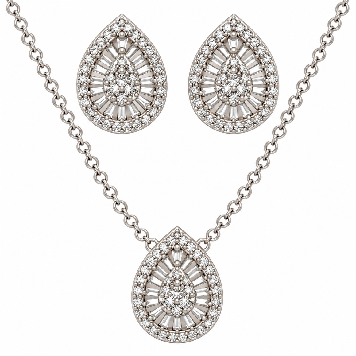 925 Sterling Silver Moissanite 3-Piece Jewelry Set 2.62 CTW Pear Pendant & Earrings
