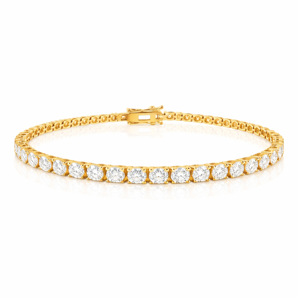 14 Karat Yellow Gold Round Lab Grown 8.21 Carat Diamond Tennis Bracelet 7 Inches