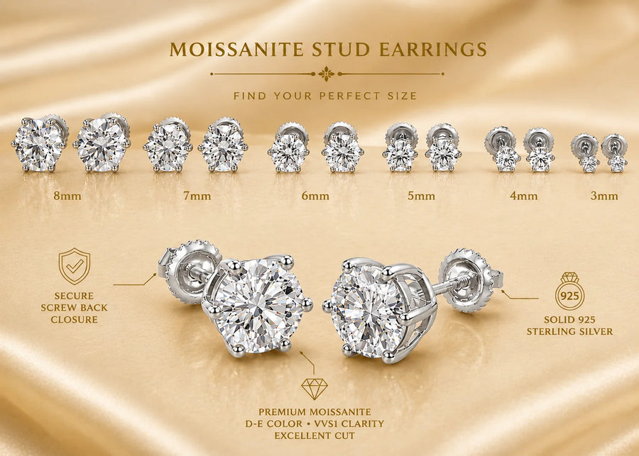 Sterling Silver 6 Prong Moissanite Screwback Earrings w/ GRA Certification