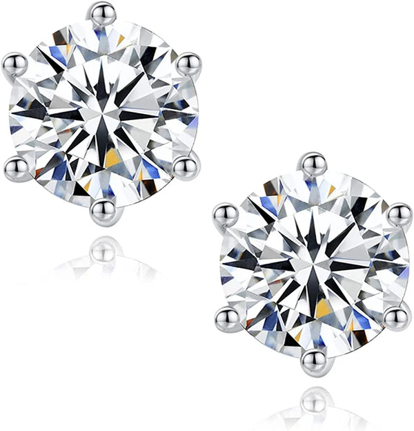 Sterling Silver 6 Prong Moissanite Screwback Earrings w/ GRA Certification