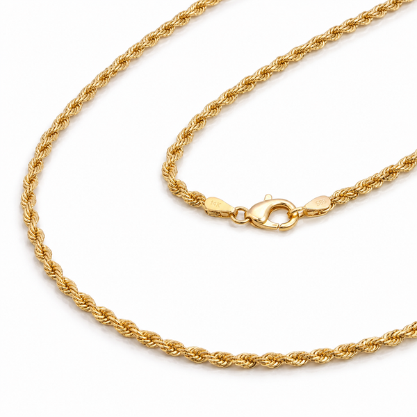 14K Gold Solid Diamond-Cut Rope Chain Necklace 2.4mm 50.8cm 9.3g