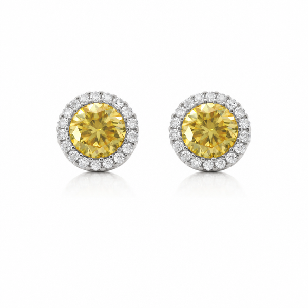Sterling Silver 5.64 CTW Moissanite Yellow & White Halo Round Earrings