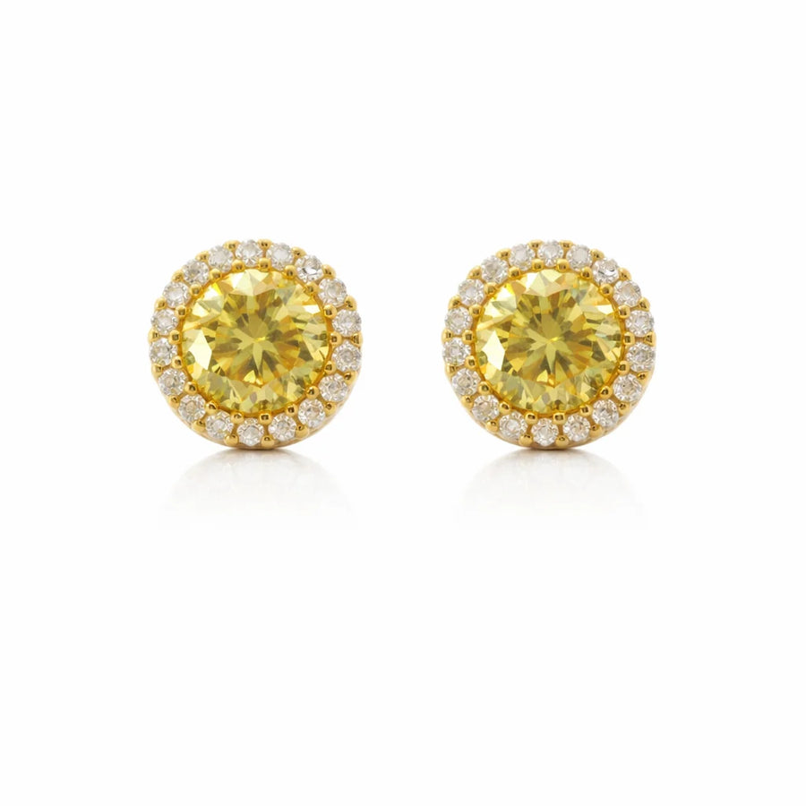 Sterling Silver 5.64 CTW Moissanite Yellow & White Halo Round Earrings