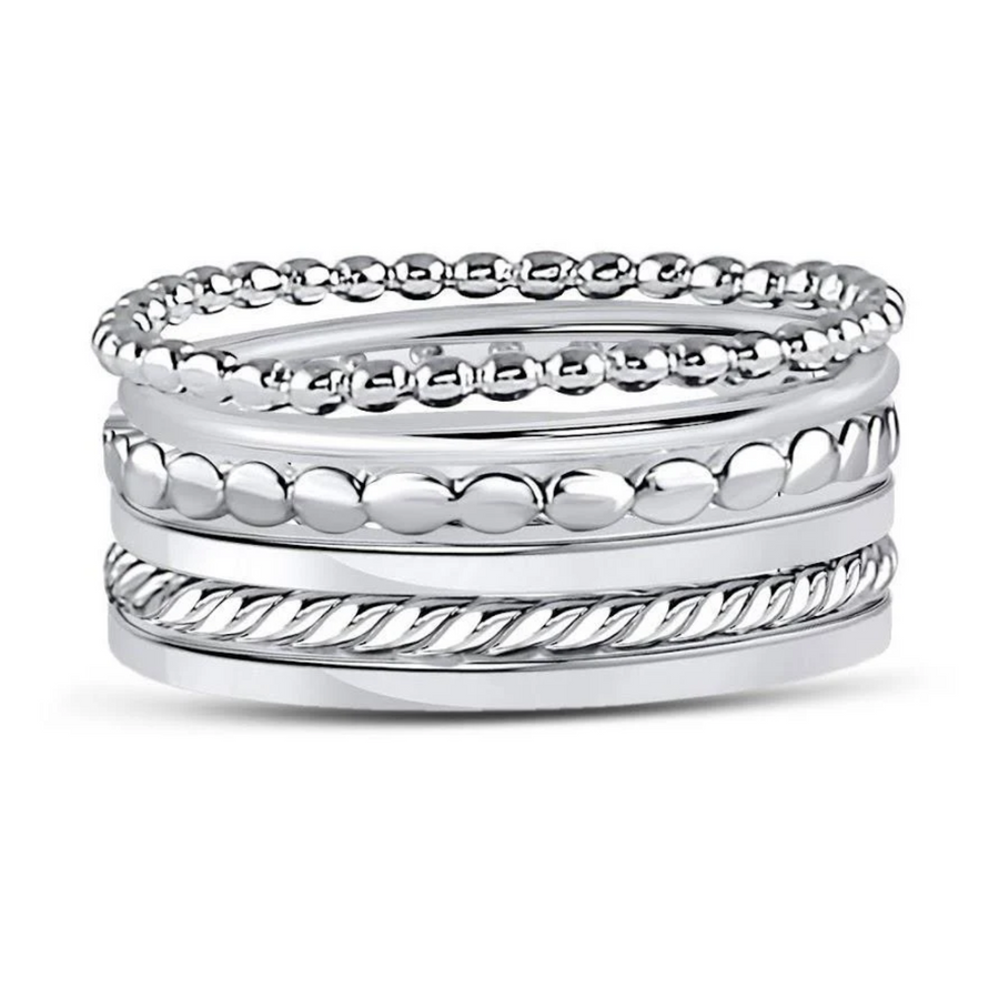 Sterling Silver 6 Bands Stackable Ring Set