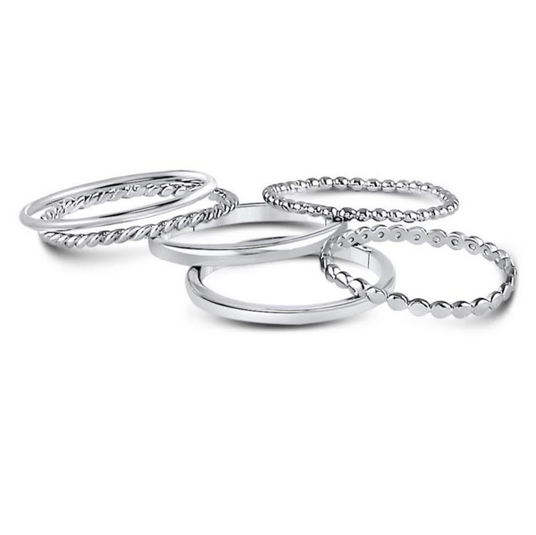 Sterling Silver 6 Bands Stackable Ring Set