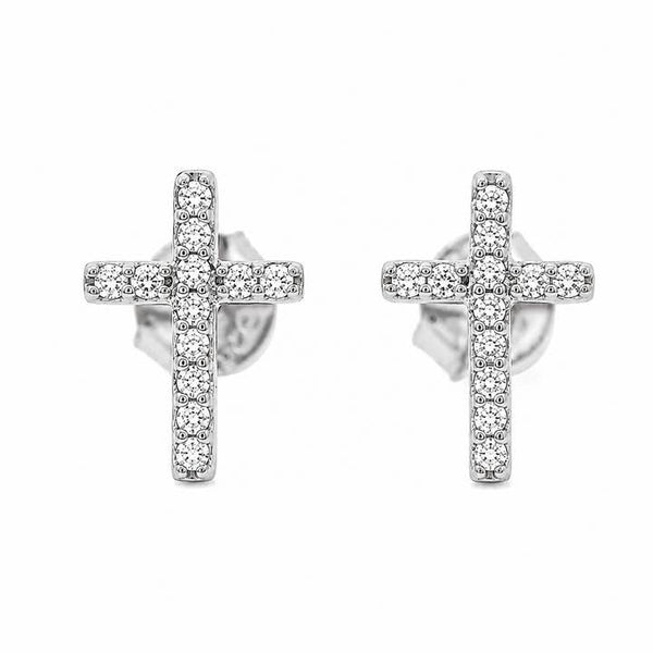 Sterling Silver Moissanite Pave Dainty Cross Stud Earrings