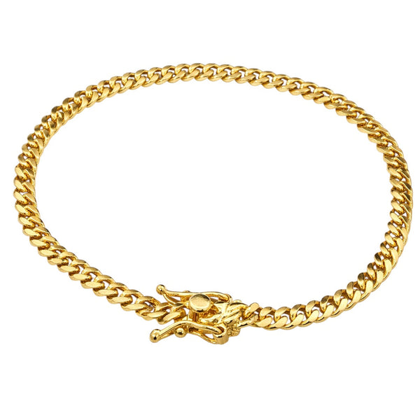 14K Yellow Gold Solid Cuban Link Bracelet 4mm 19.1 cm