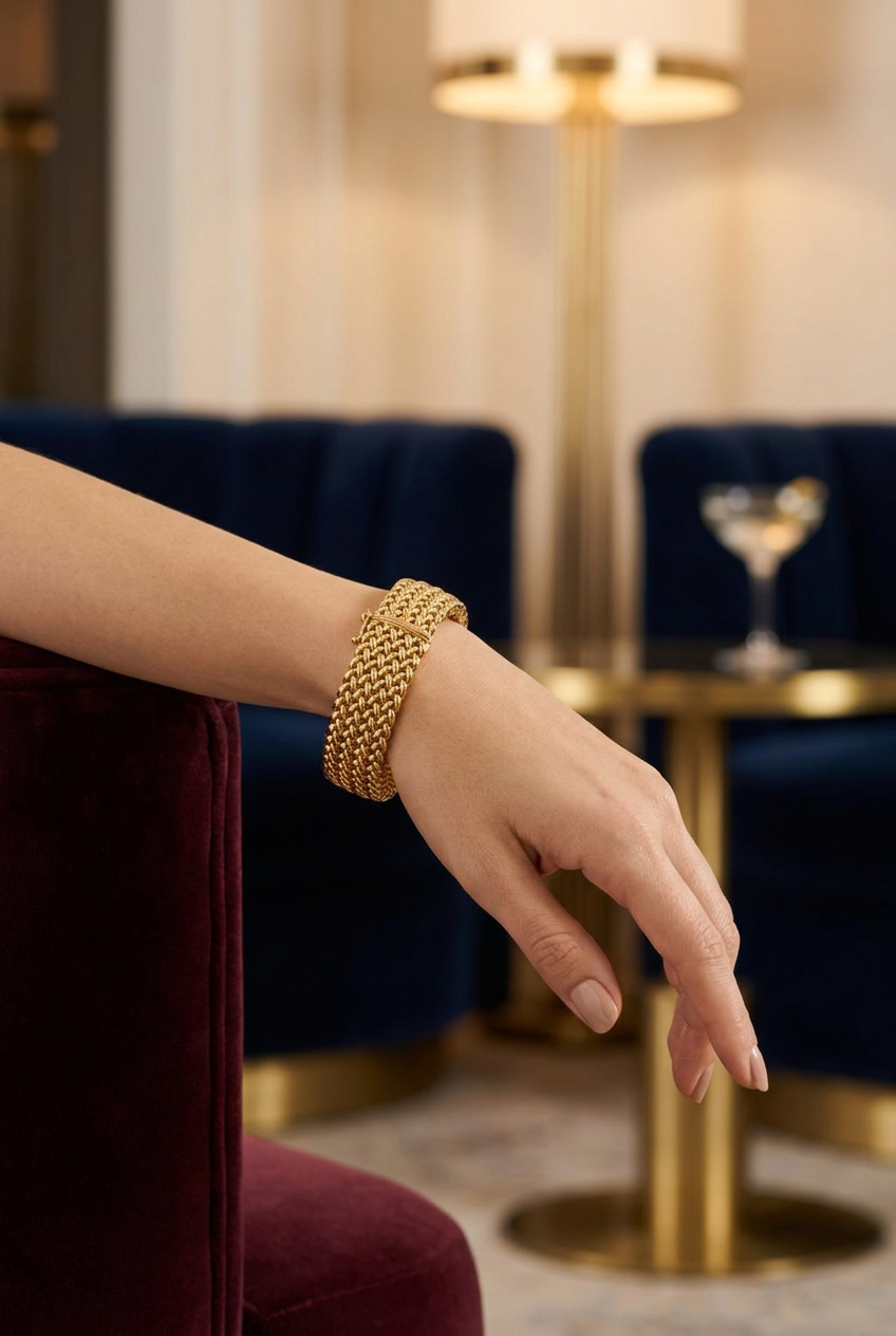 14K Gold Wide Mesh Bracelet 19.1 cm