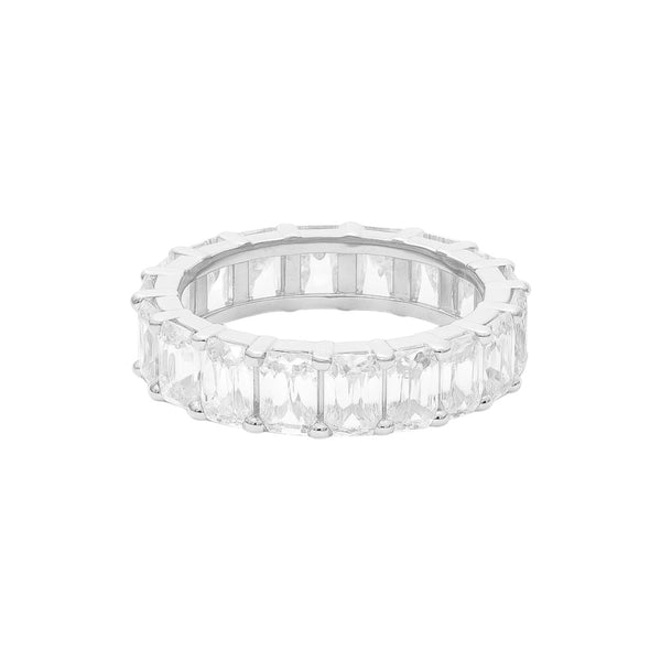 Radiant Cut Moissanite 4mm Eternity Band Sterling Silver