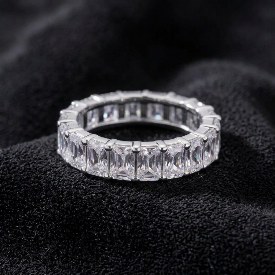 Radiant Cut Moissanite 4mm Eternity Band Sterling Silver